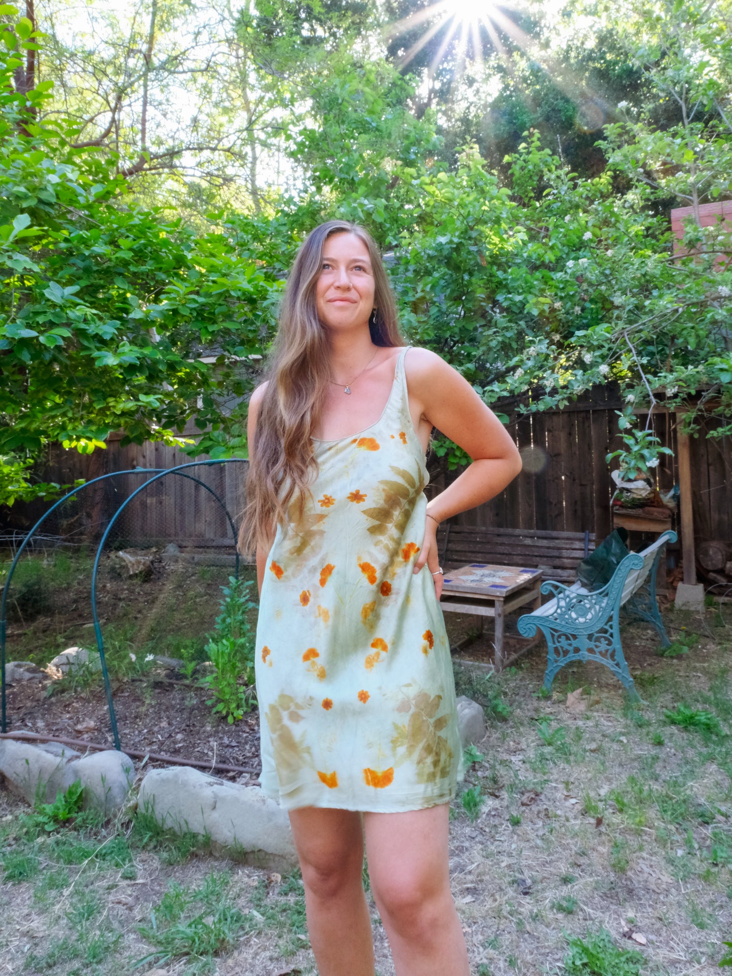 Chlorophyllin Silk Eco-printed Slip Dress