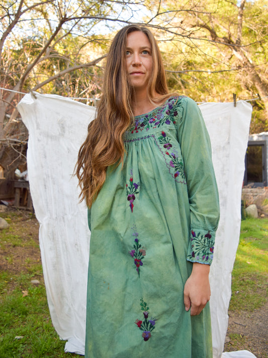 Indigo Long Sleeve Traditional Huipil Maxi Dress