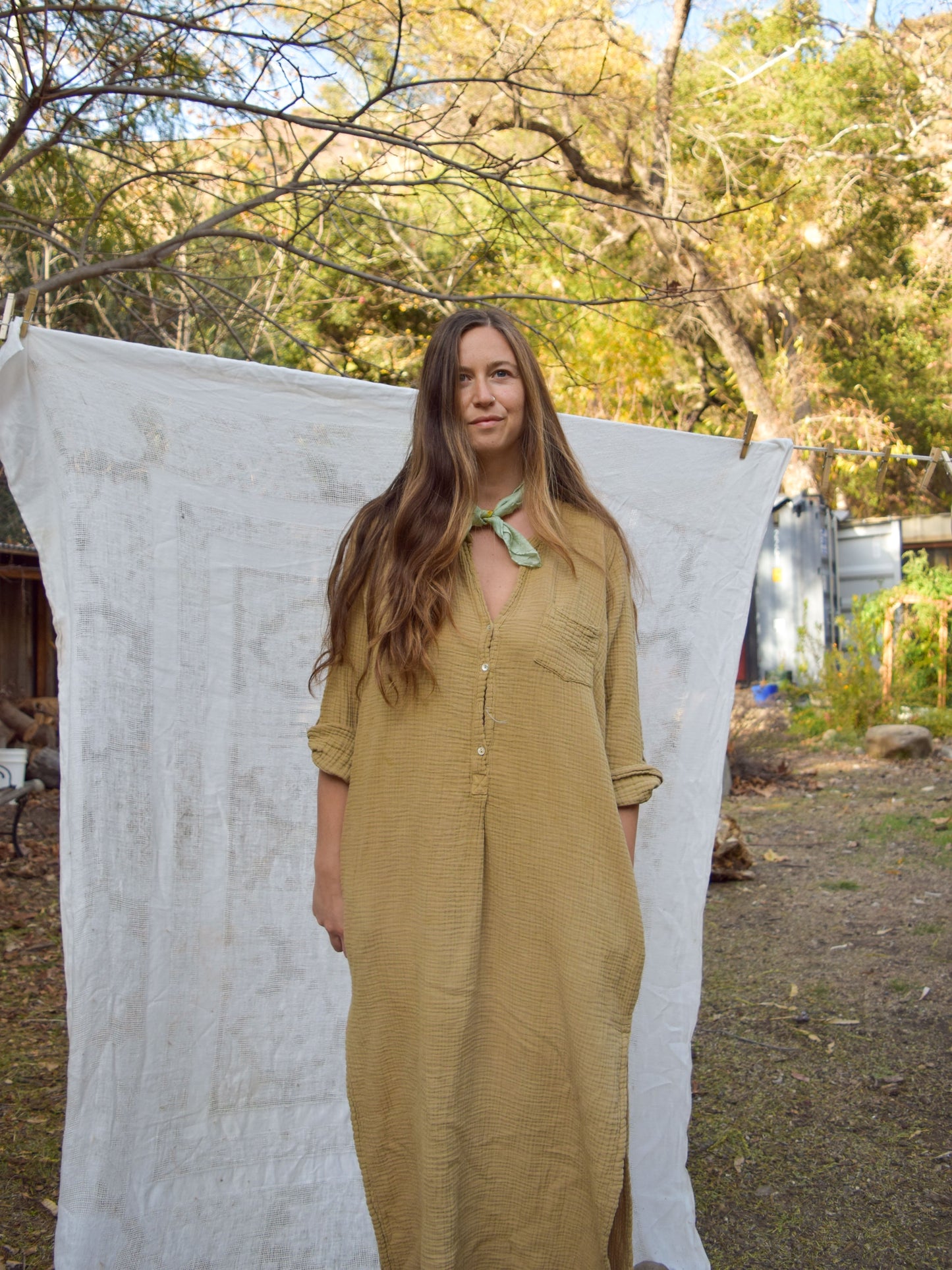 Pomegranate Cotton Gauze Maxi Dress