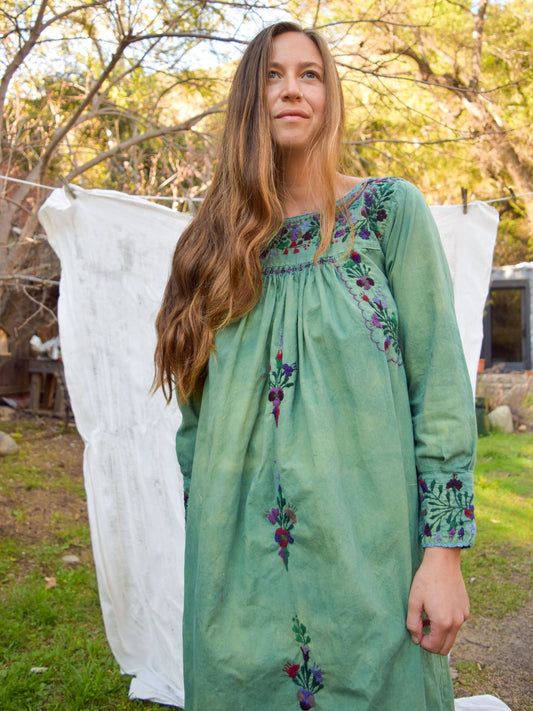 Indigo Long Sleeve Traditional Huipil Maxi Dress