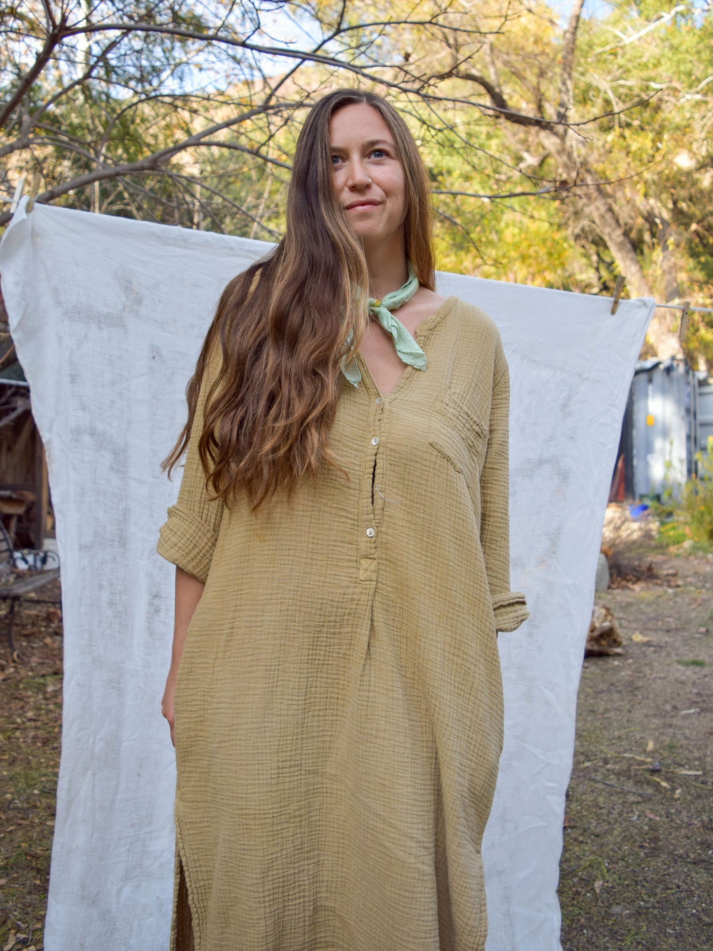 Pomegranate Cotton Gauze Maxi Dress