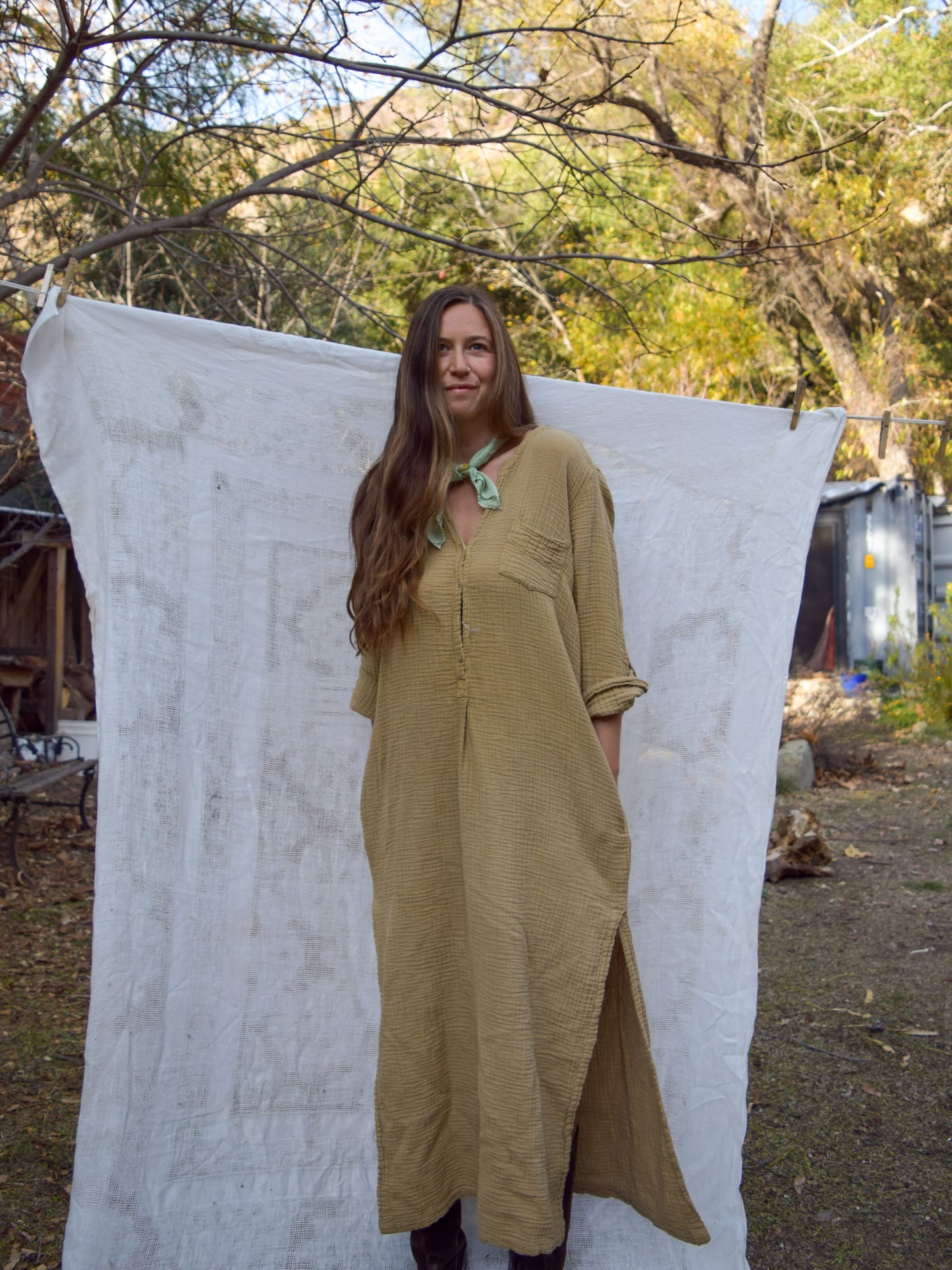 Pomegranate Cotton Gauze Maxi Dress