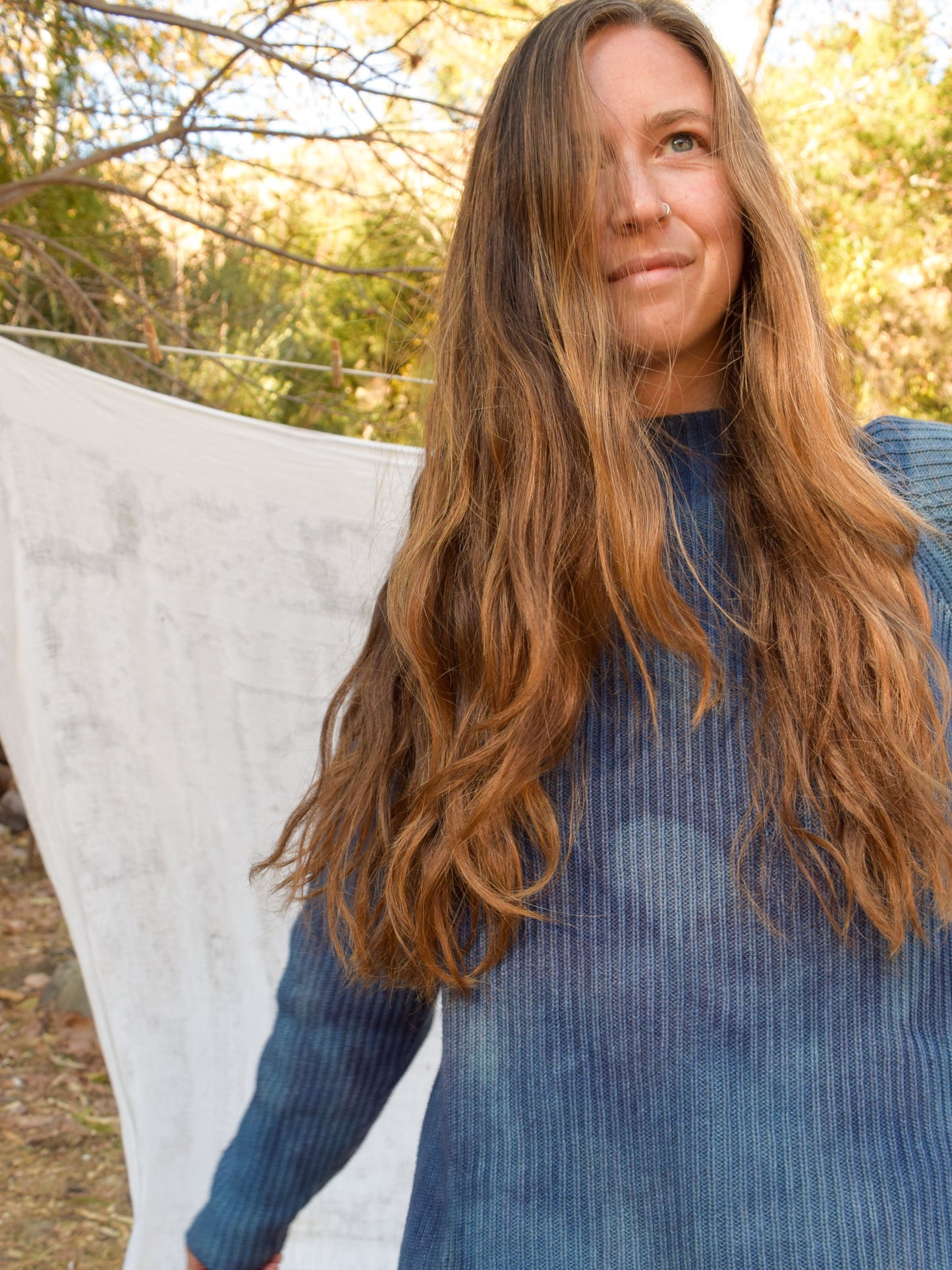 Indigo & Logwood Cotton Mock Neck Sweater