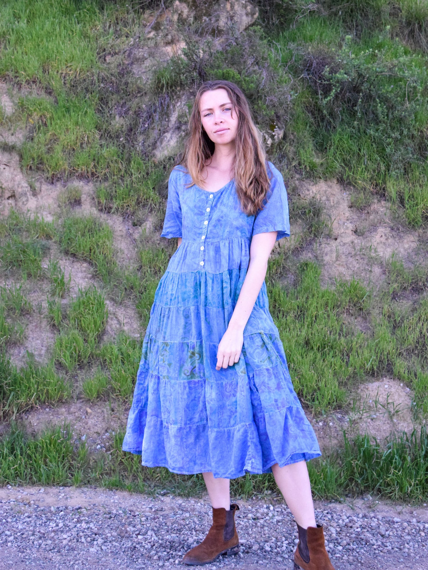 Indigo Super Soft Floral Patchwork Dress Rootedbotanics Indigo Super Soft Floral Patchwork Dress Rootedbotanics