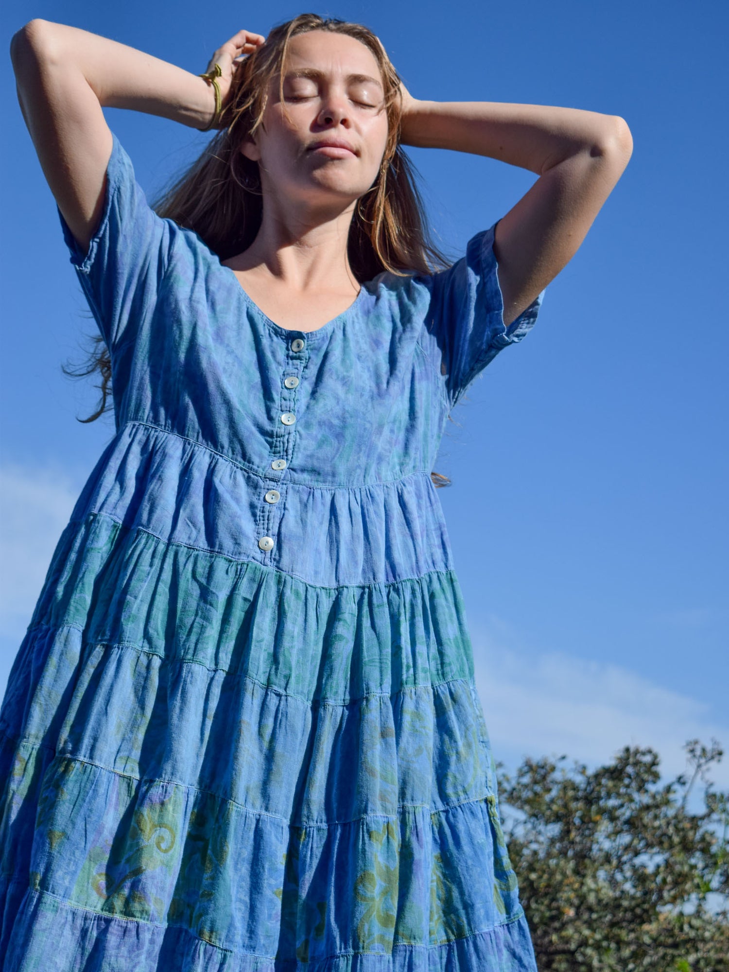Indigo Super Soft Floral Patchwork Dress Rootedbotanics Indigo Super Soft Floral Patchwork Dress Rootedbotanics