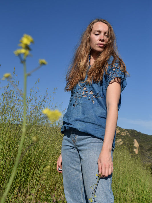 Indigo Lace Boxy Blouse