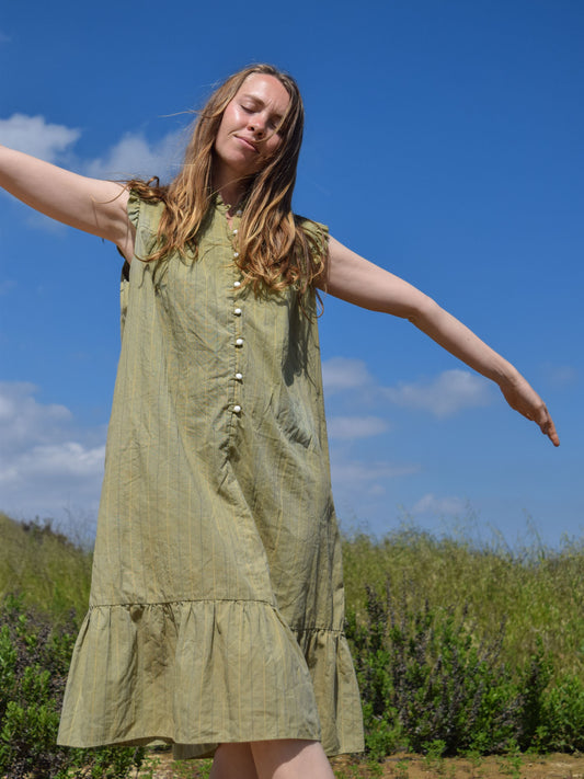 Marigold Stripe Ruffle Yoke Dress