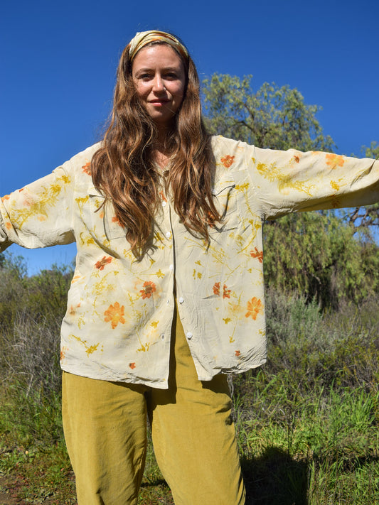 Flower Bundled & Mushroom Dyed Silk Laura Ashley Blouse