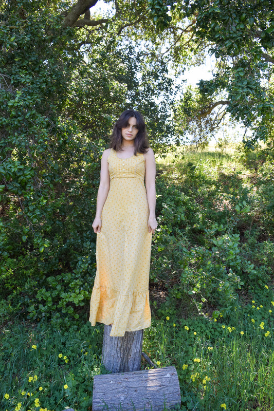 Marigold Floral Gingham Maxi Dress