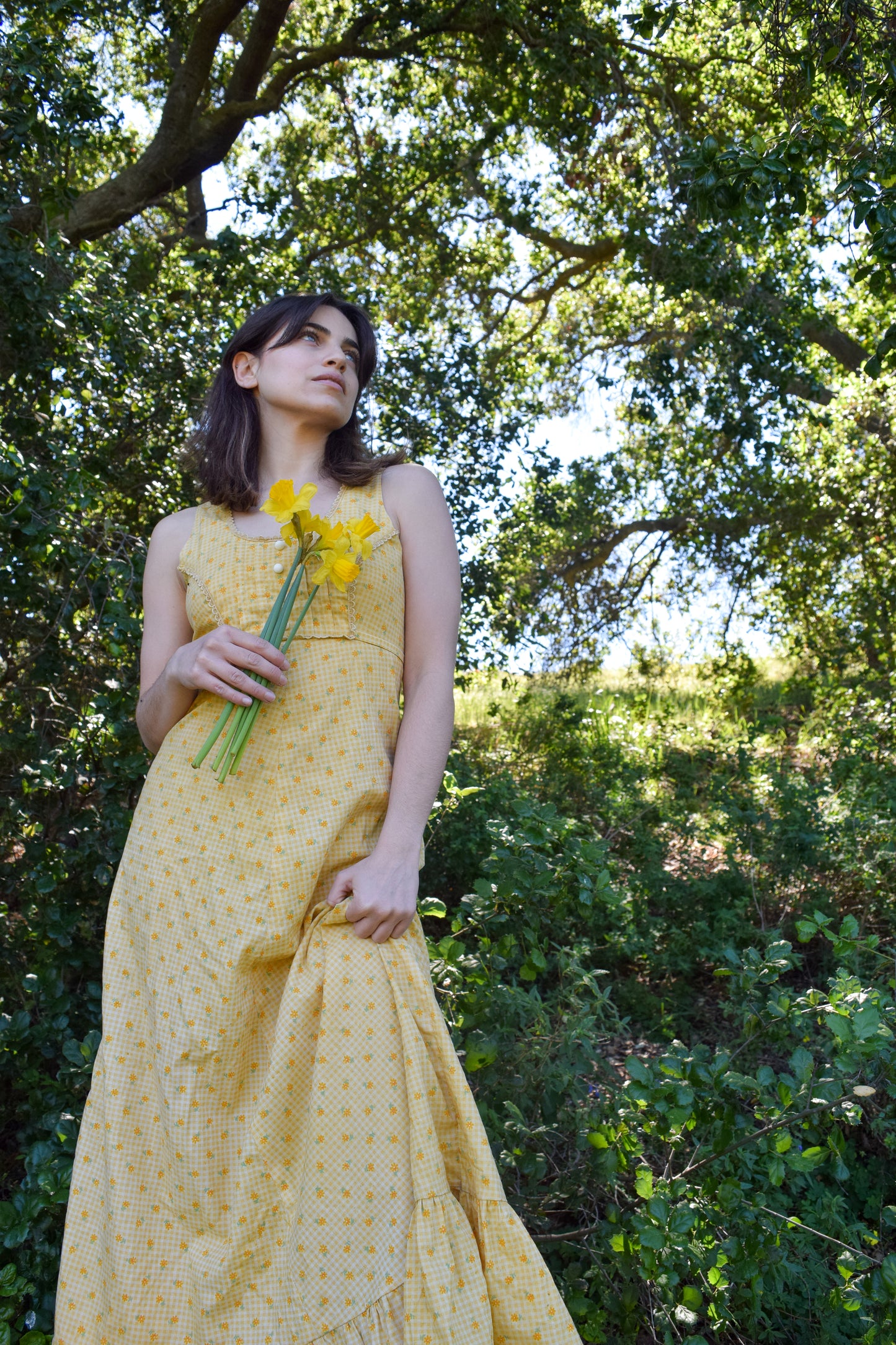 Marigold Floral Gingham Maxi Dress