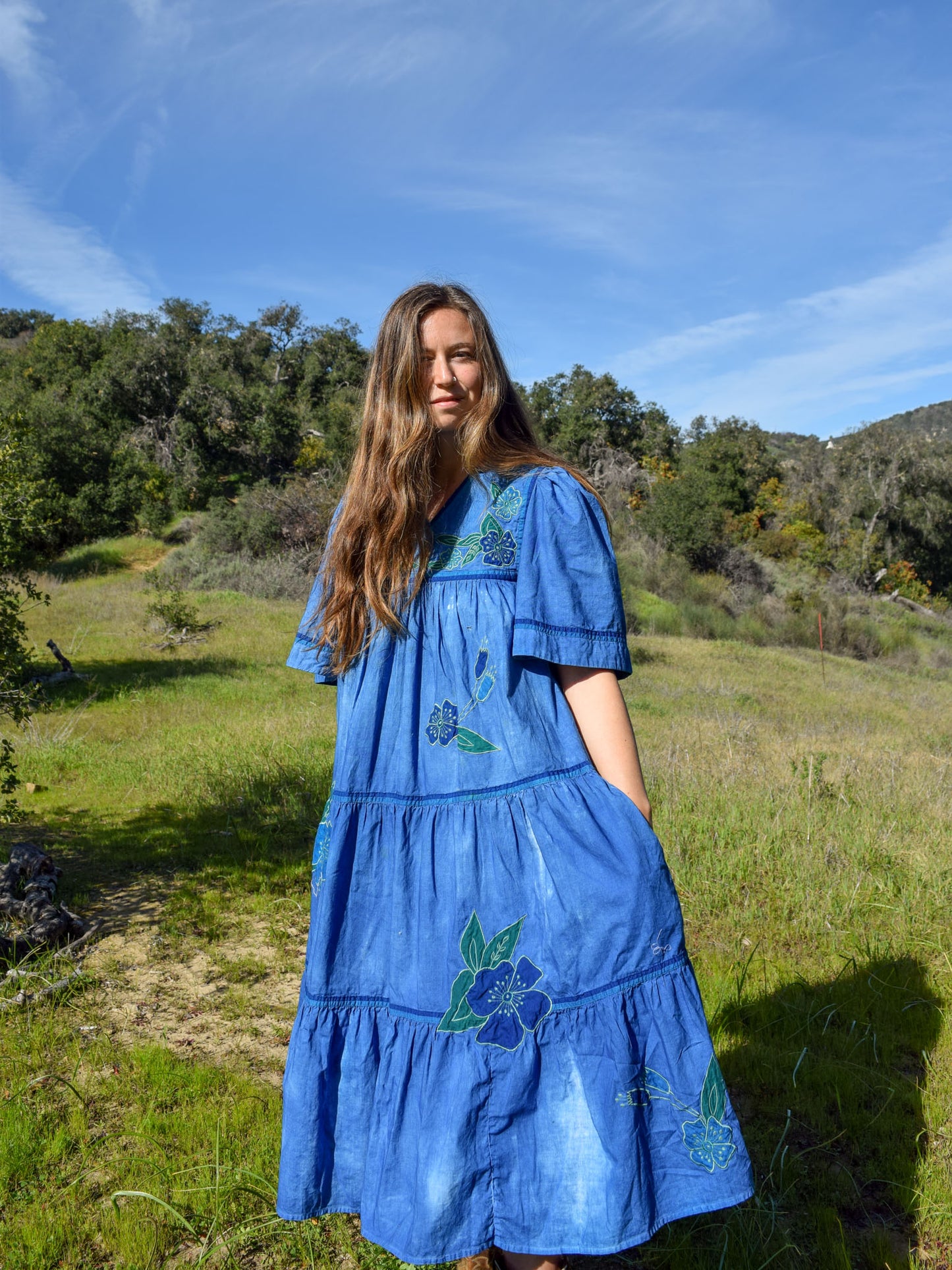 Indigo Embroidered Tiered Frock