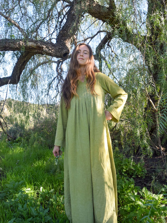 Marigold Pleated Gauze Maxi Dress