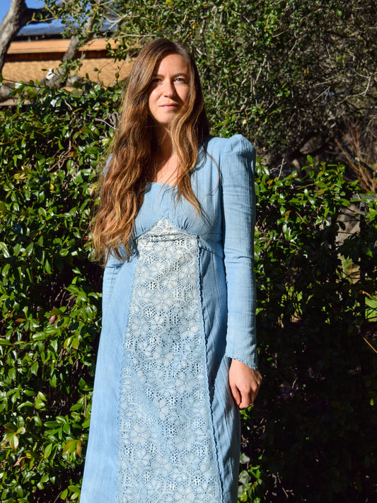 Indigo Lace Cotton Gauze Maxi Dress