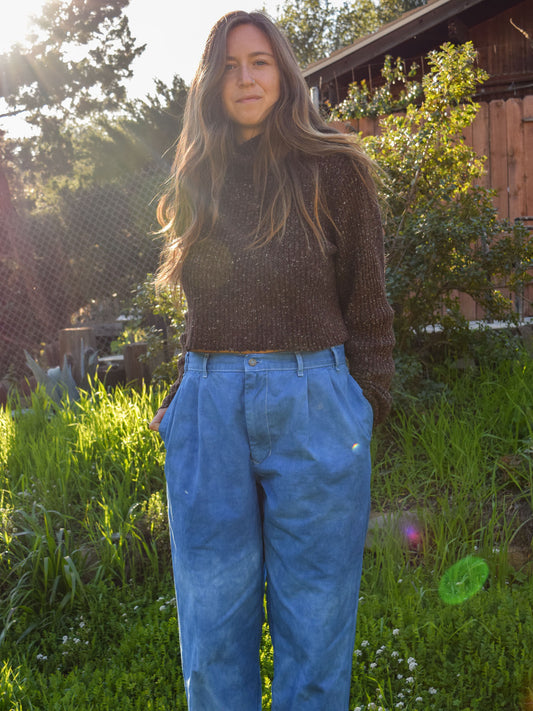 Indigo Pleated Canvas Trousers