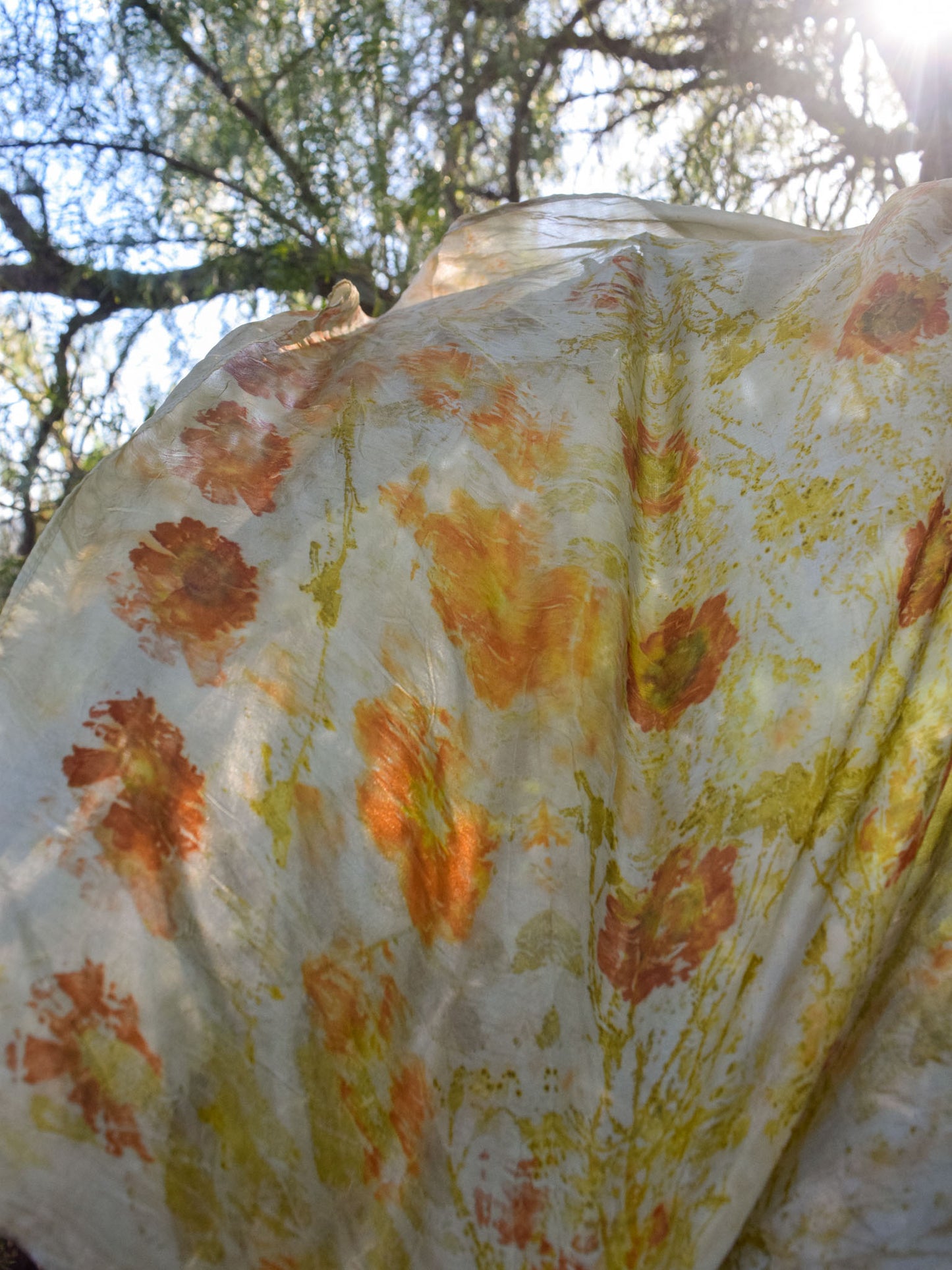 Flower Bundled & Mushroom Dyed Silk Scarf - The Oak