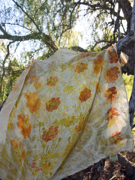 Flower Bundled & Mushroom Dyed Silk Scarf - The Oak