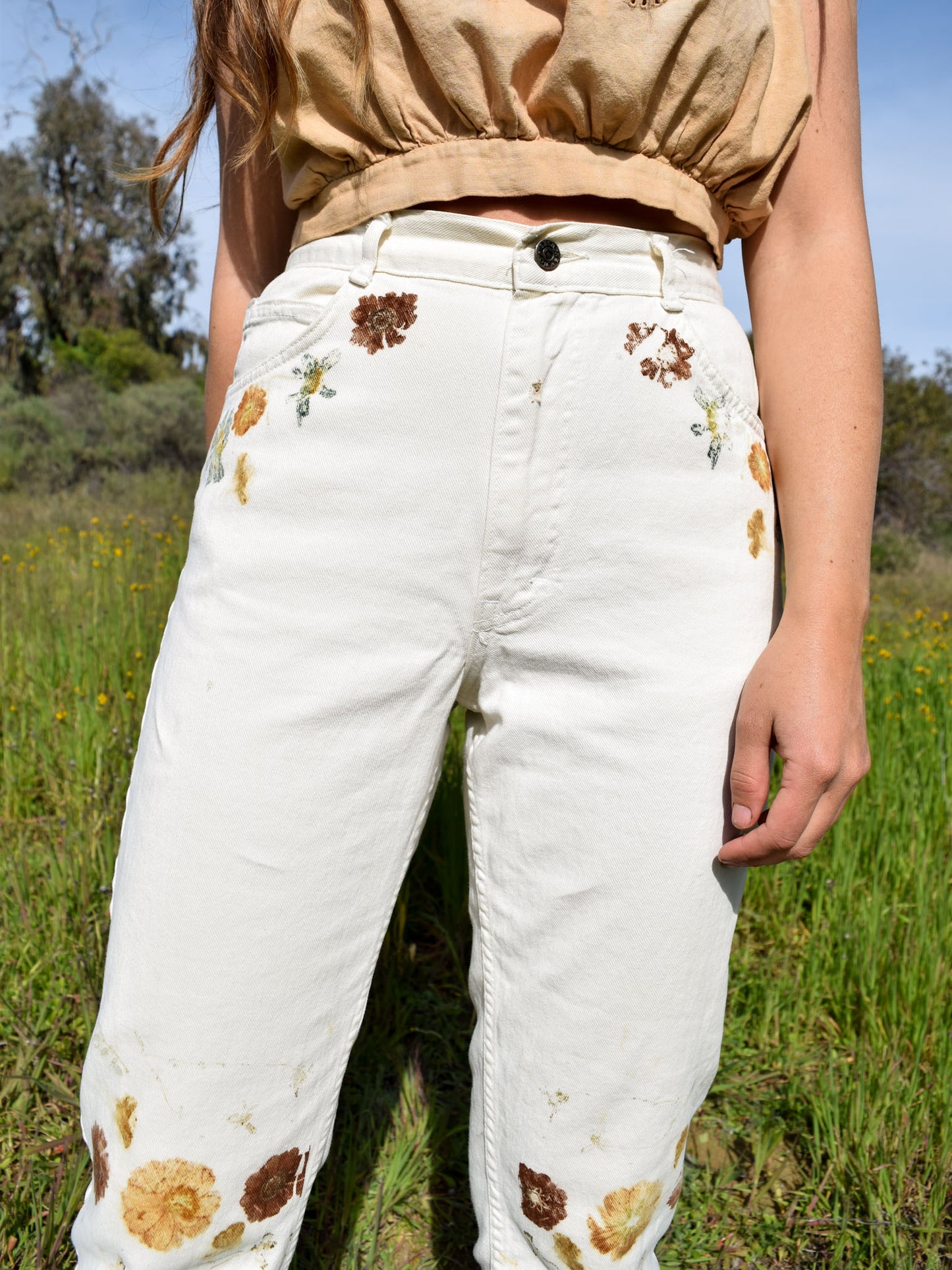 Flower Bundled Knee Patch Trousers