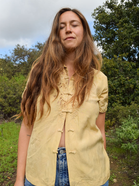 Toyon Silk Button Up Lace Blouse