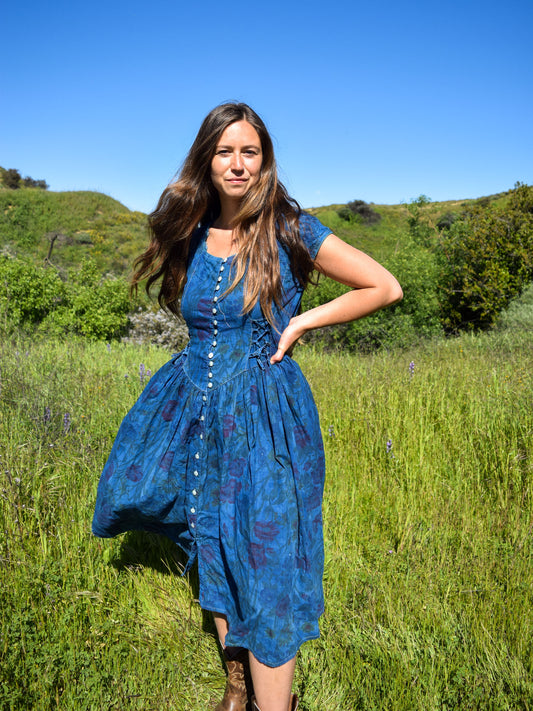 Indigo Fitted Floral Midi Dress