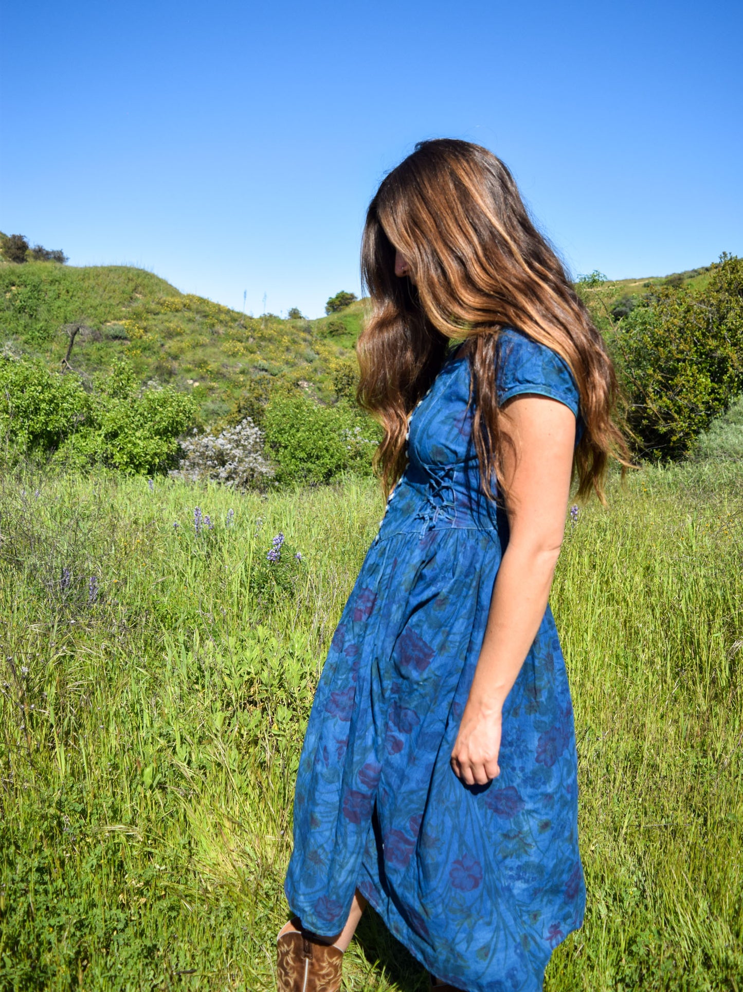 Indigo Fitted Floral Midi Dress