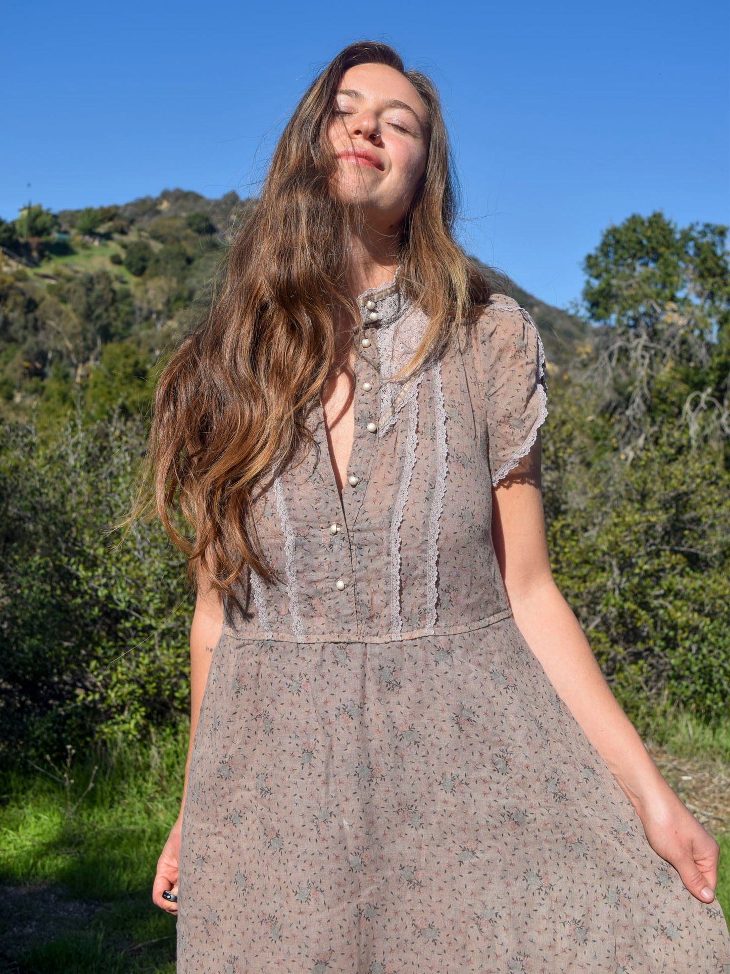 Sequoia Ditsy Floral Lace Trim Dress