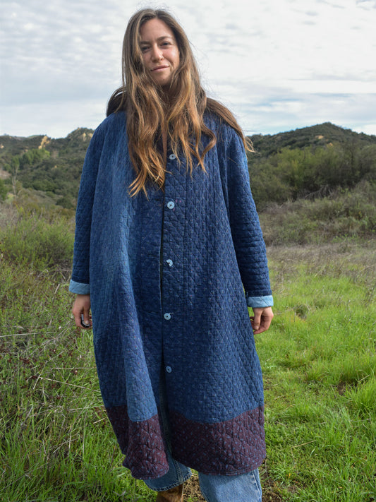 Indigo Quilted Floral Duster