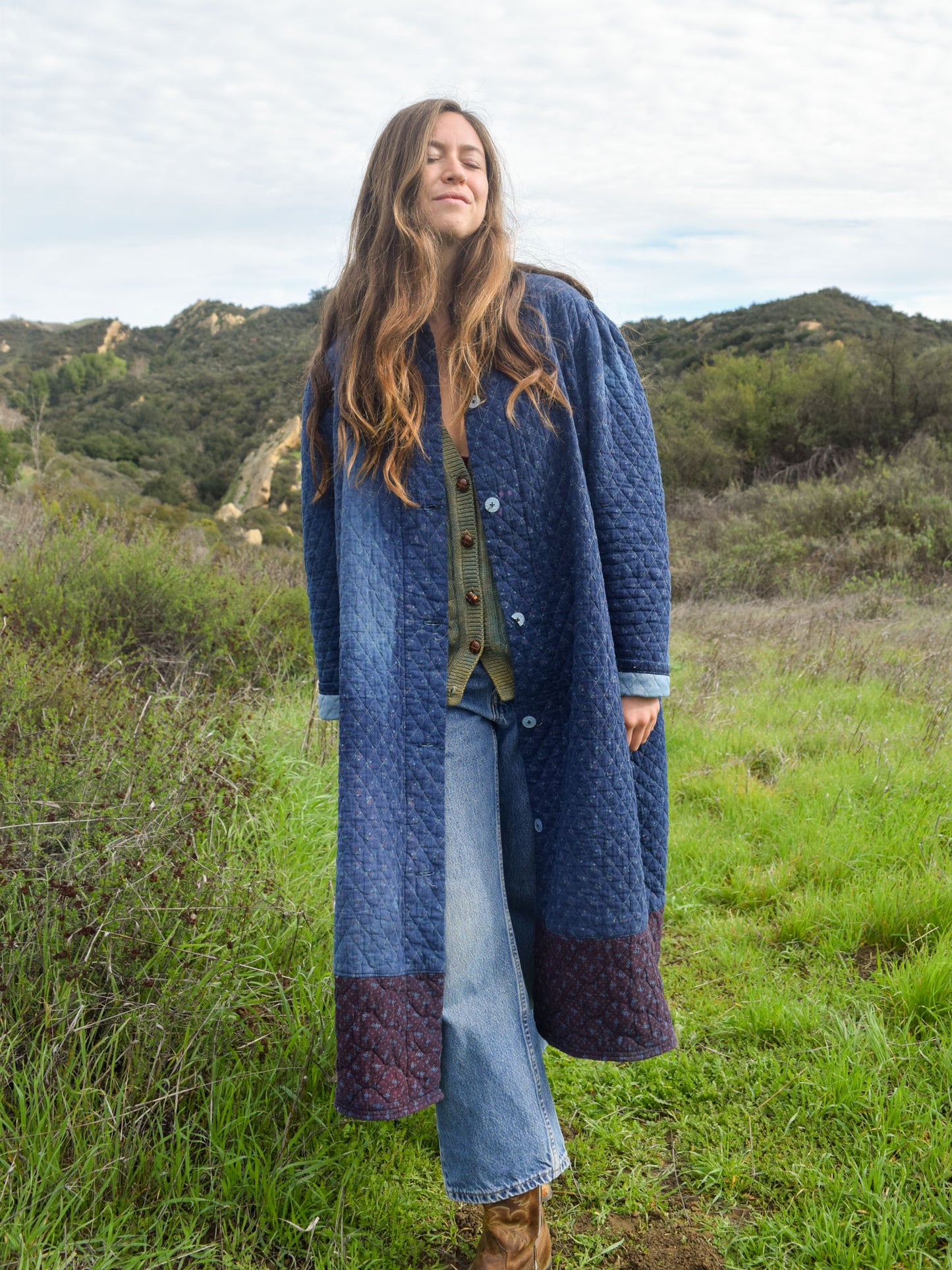 Indigo Quilted Floral Duster