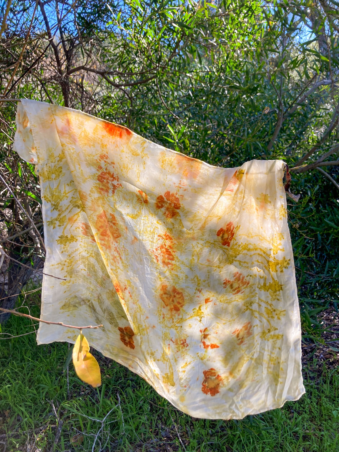 Flower Bundled & Mushroom Dyed Silk Scarf - The Cedar