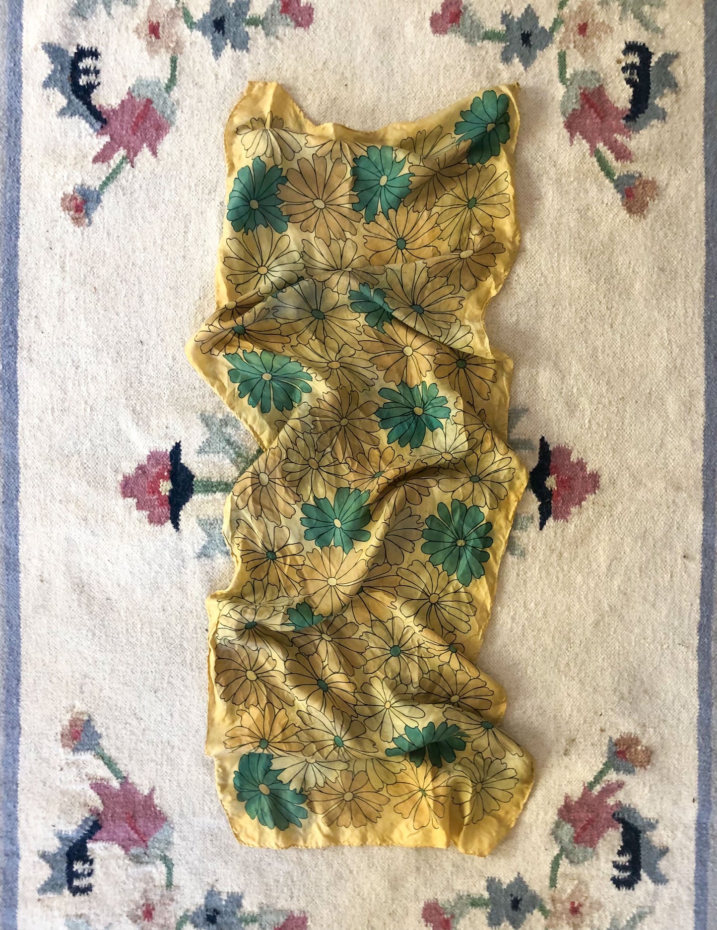Marigold & Walnut Silk Long Floral Scarf