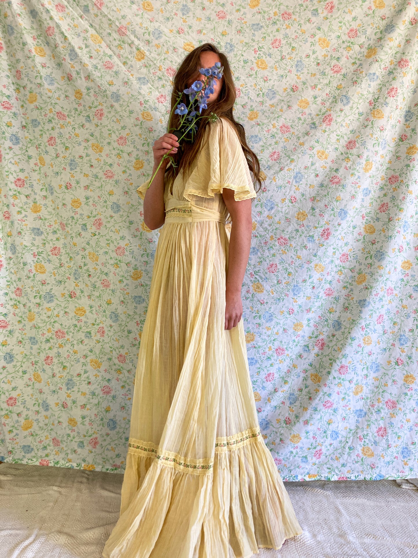 Marigold Gauze 1970's Maxi Dress