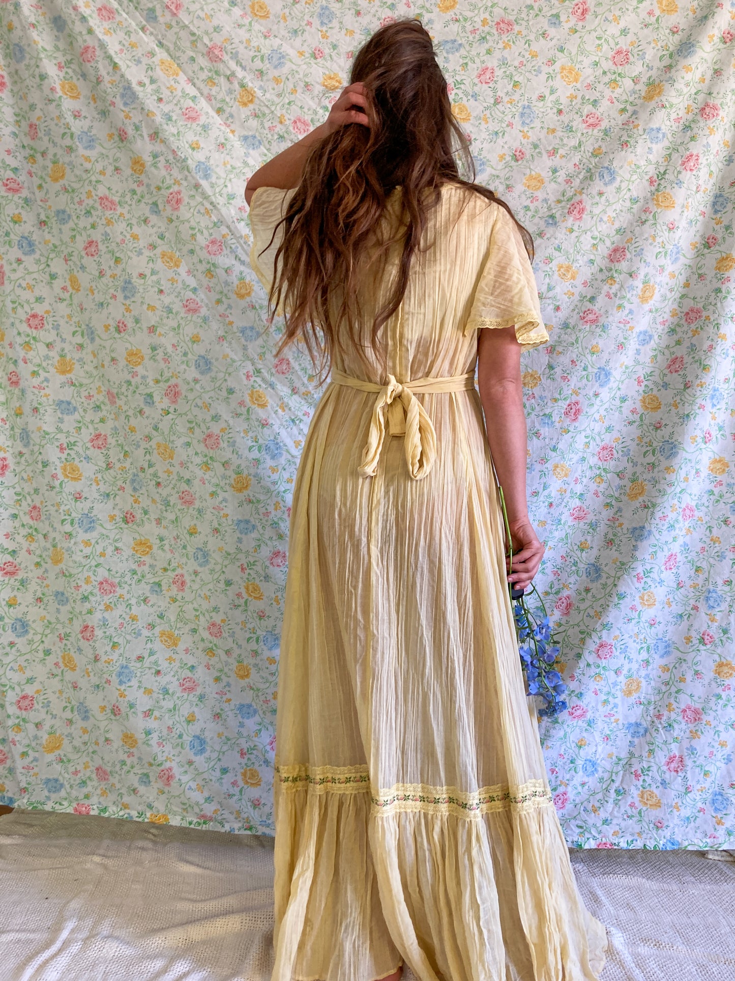 Marigold Gauze 1970's Maxi Dress