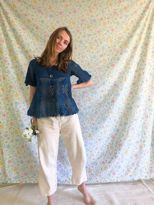 Indigo Crocheted Tunic Top