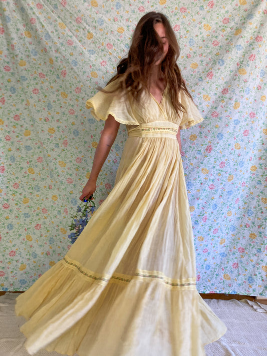 Marigold Gauze 1970's Maxi Dress