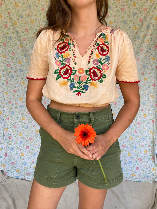Coreopsis Cropped Embroidered Blouse