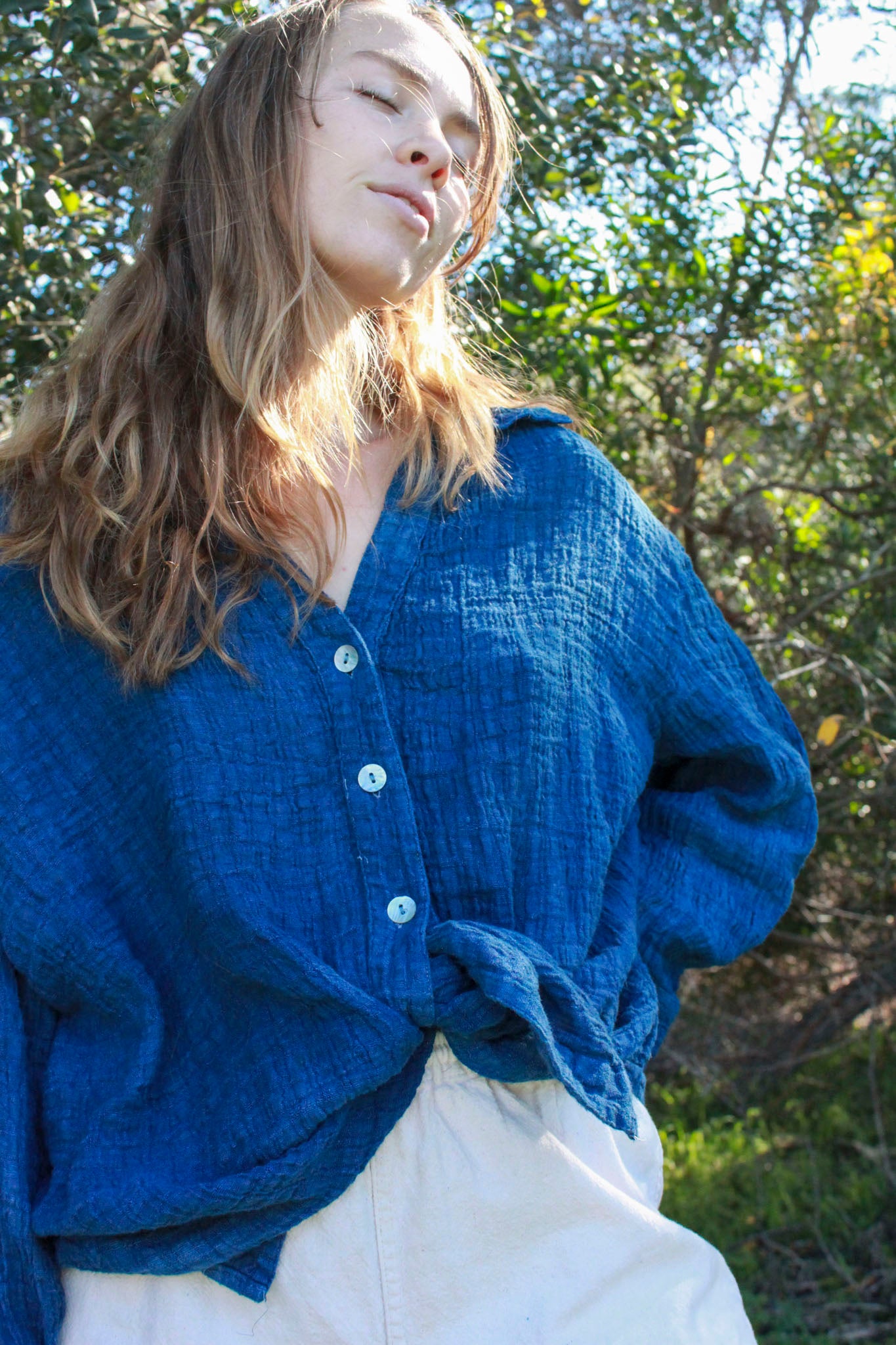 Indigo Gauze Long Sleeve Blouse