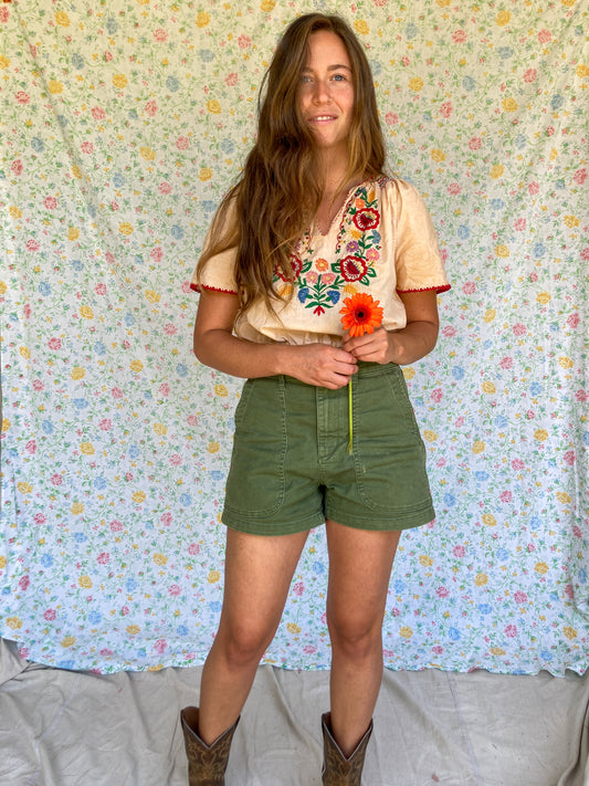 Coreopsis Cropped Embroidered Blouse