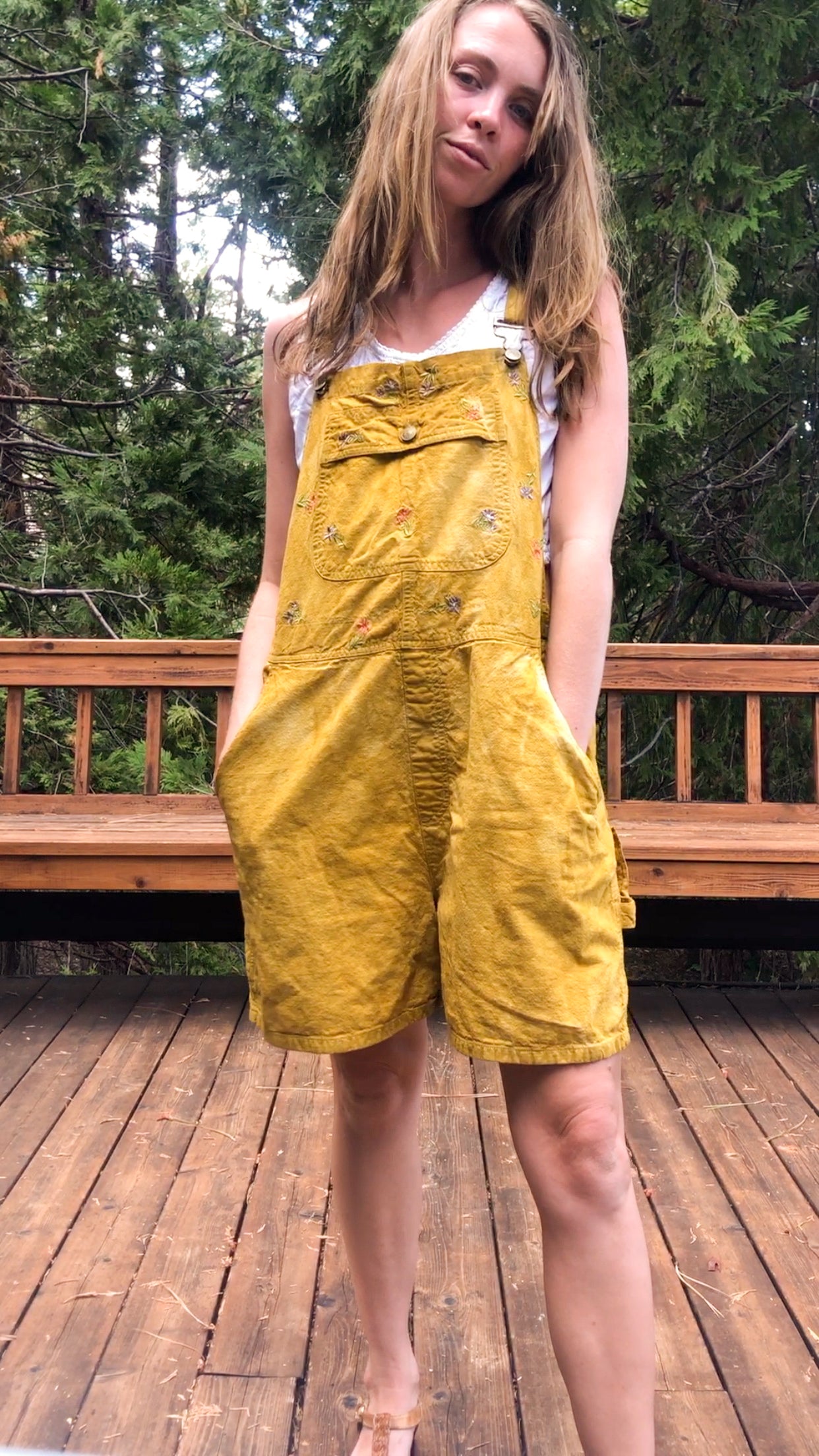 Marigold Embroidered Overalls