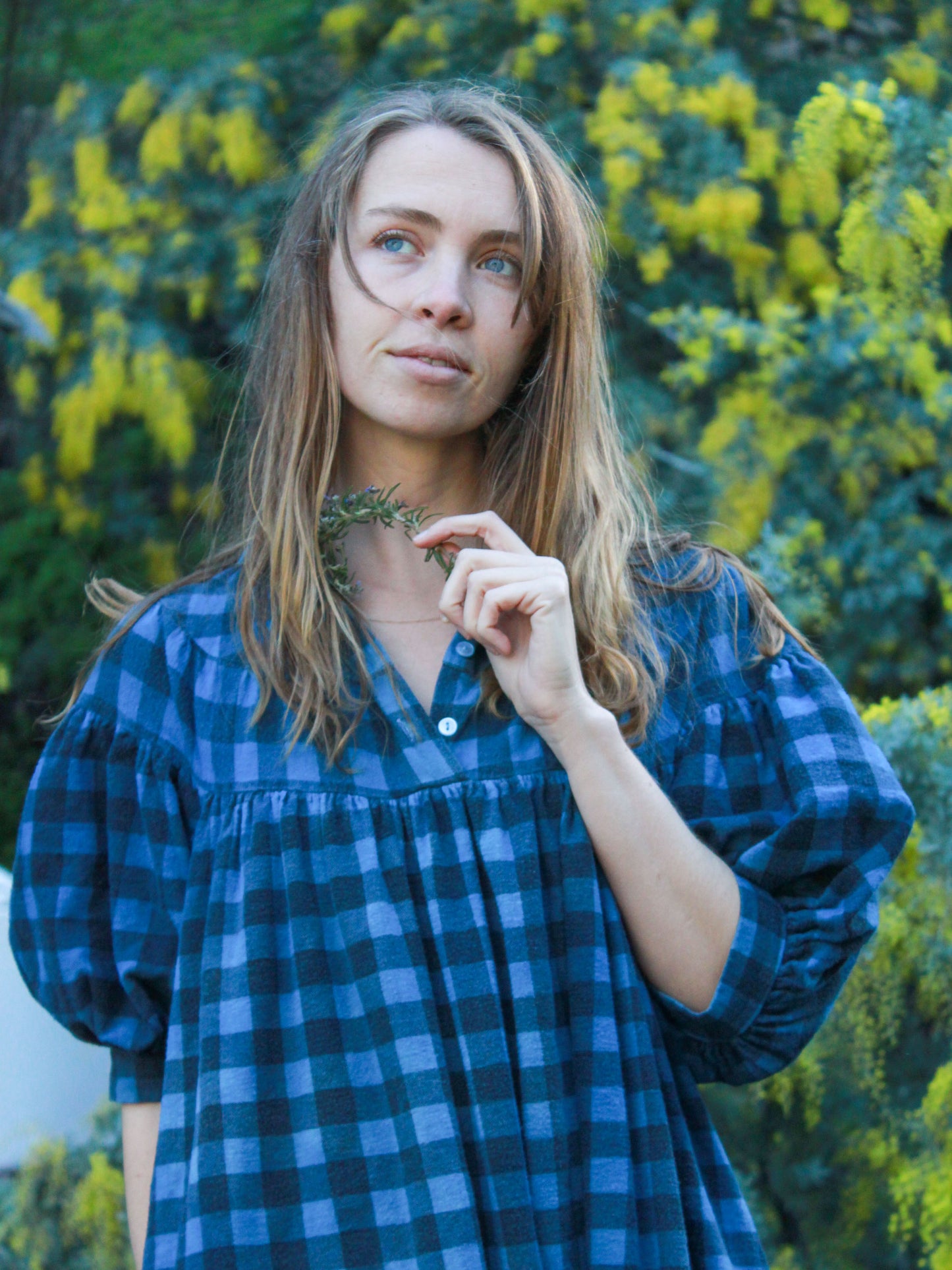 Indigo Gingham Flannel Dress