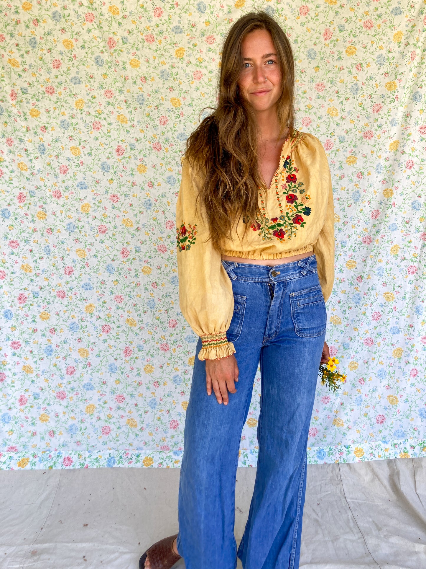 Homegrown Coreopsis & Marigold Embroidered Cropped Blouse