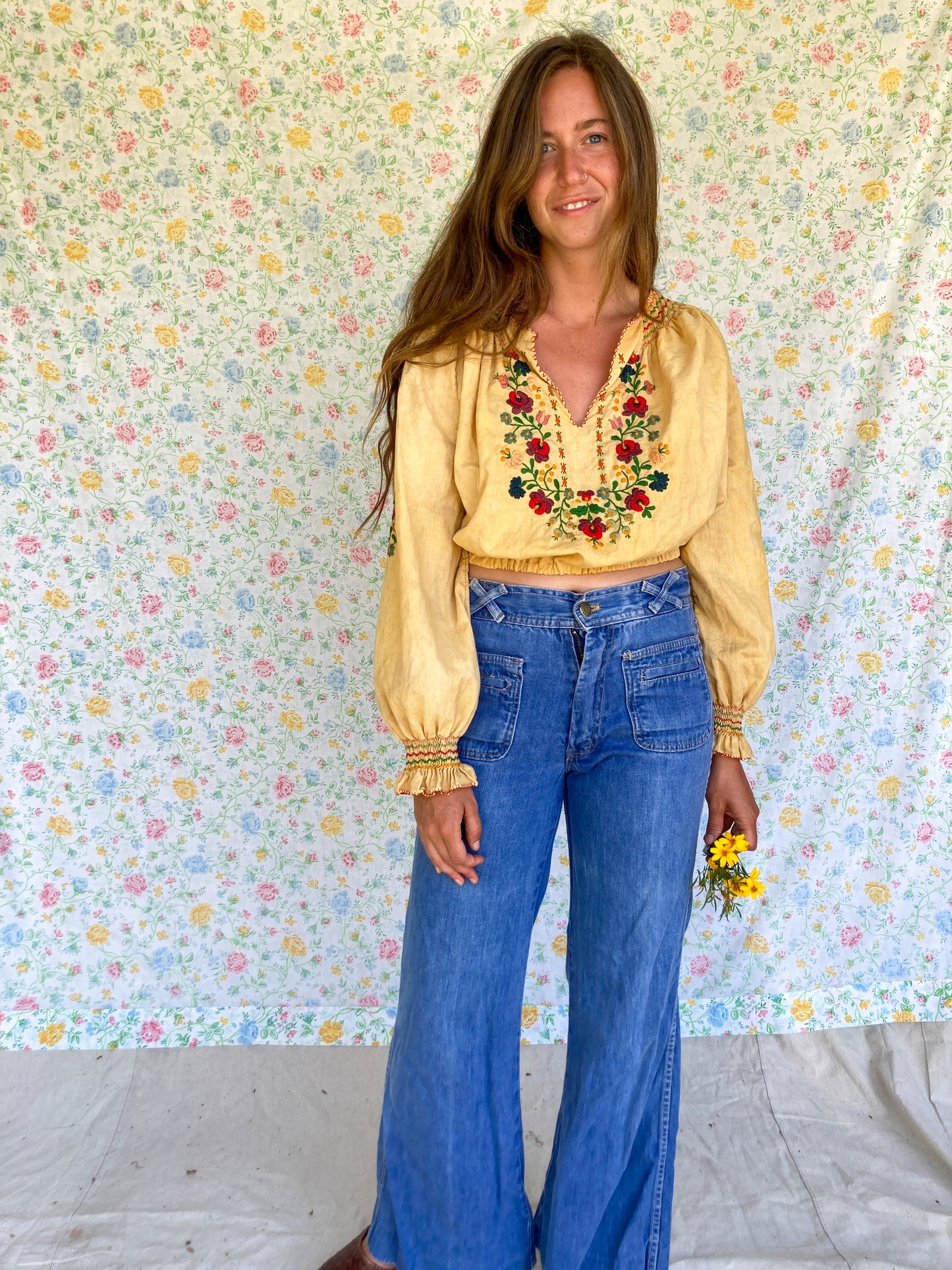 Homegrown Coreopsis & Marigold Embroidered Cropped Blouse