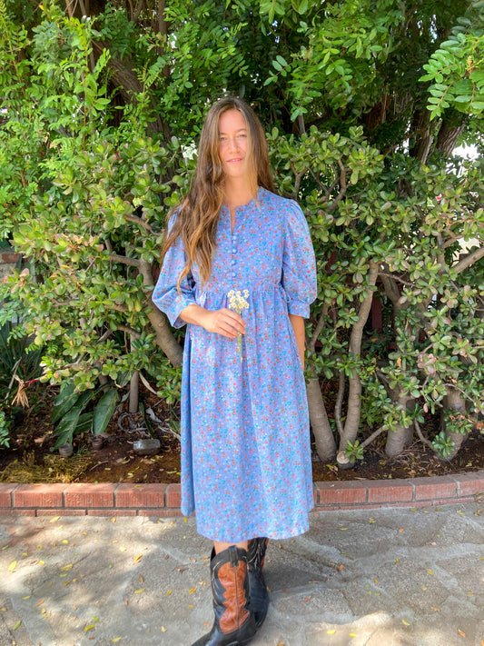 Indigo Ditsy Rose Side Tie Dress