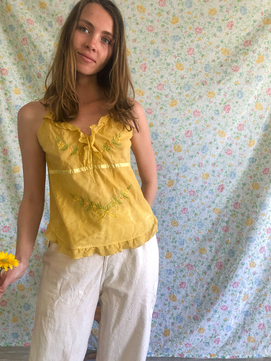 Marigold Embroidered Ruffle Tank