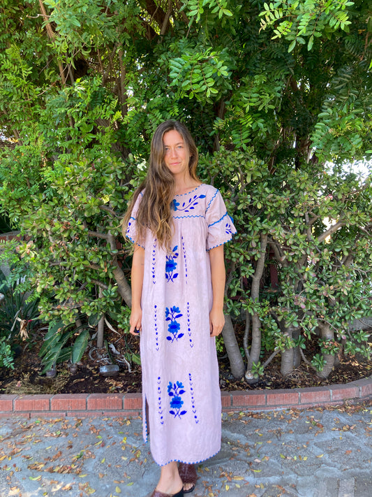 Plum Traditional Blue Huipil Dress