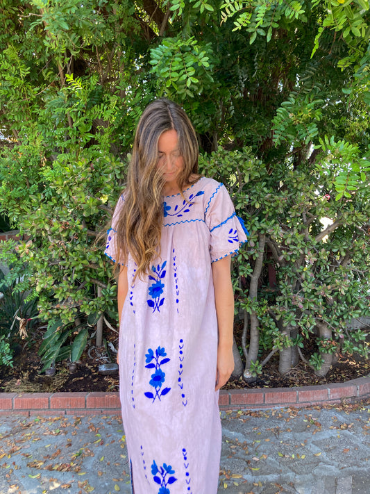 Plum Traditional Blue Huipil Dress