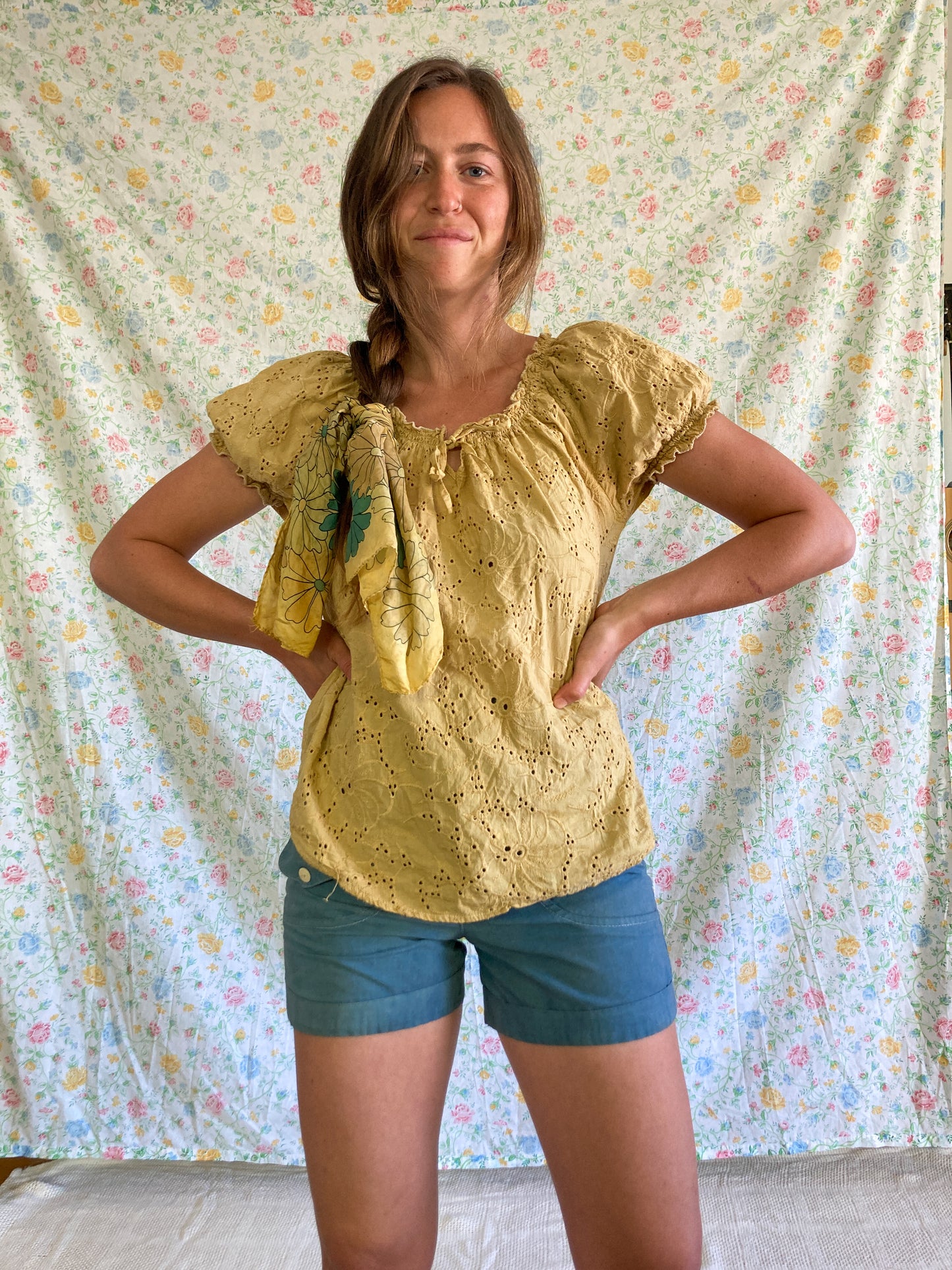 Marigold & Walnut Eyelet Top