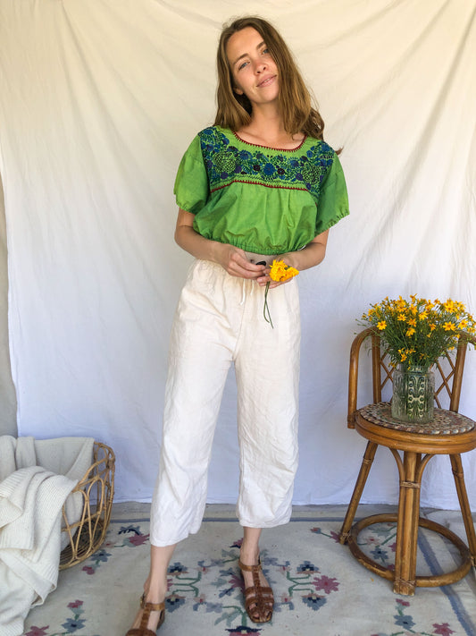 Indigo Green Traditional Huipil Crop