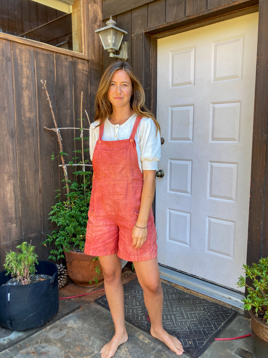 Madder Linen Short Overalls