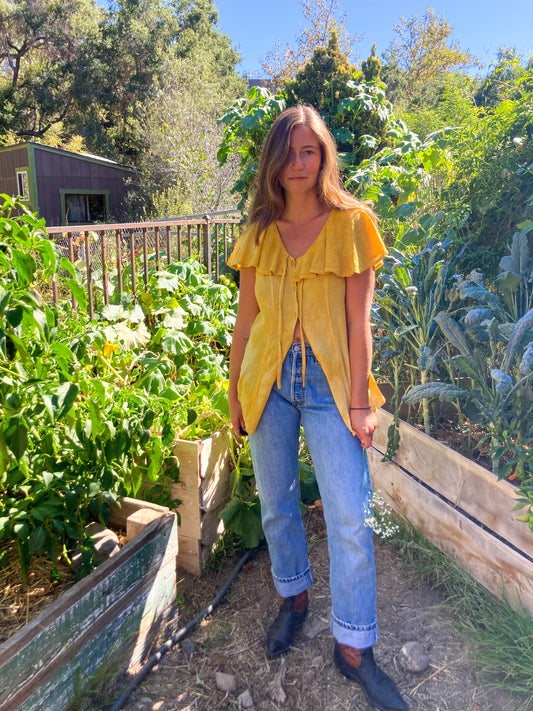 Marigold Gauze Flutter Sleeve Blouse