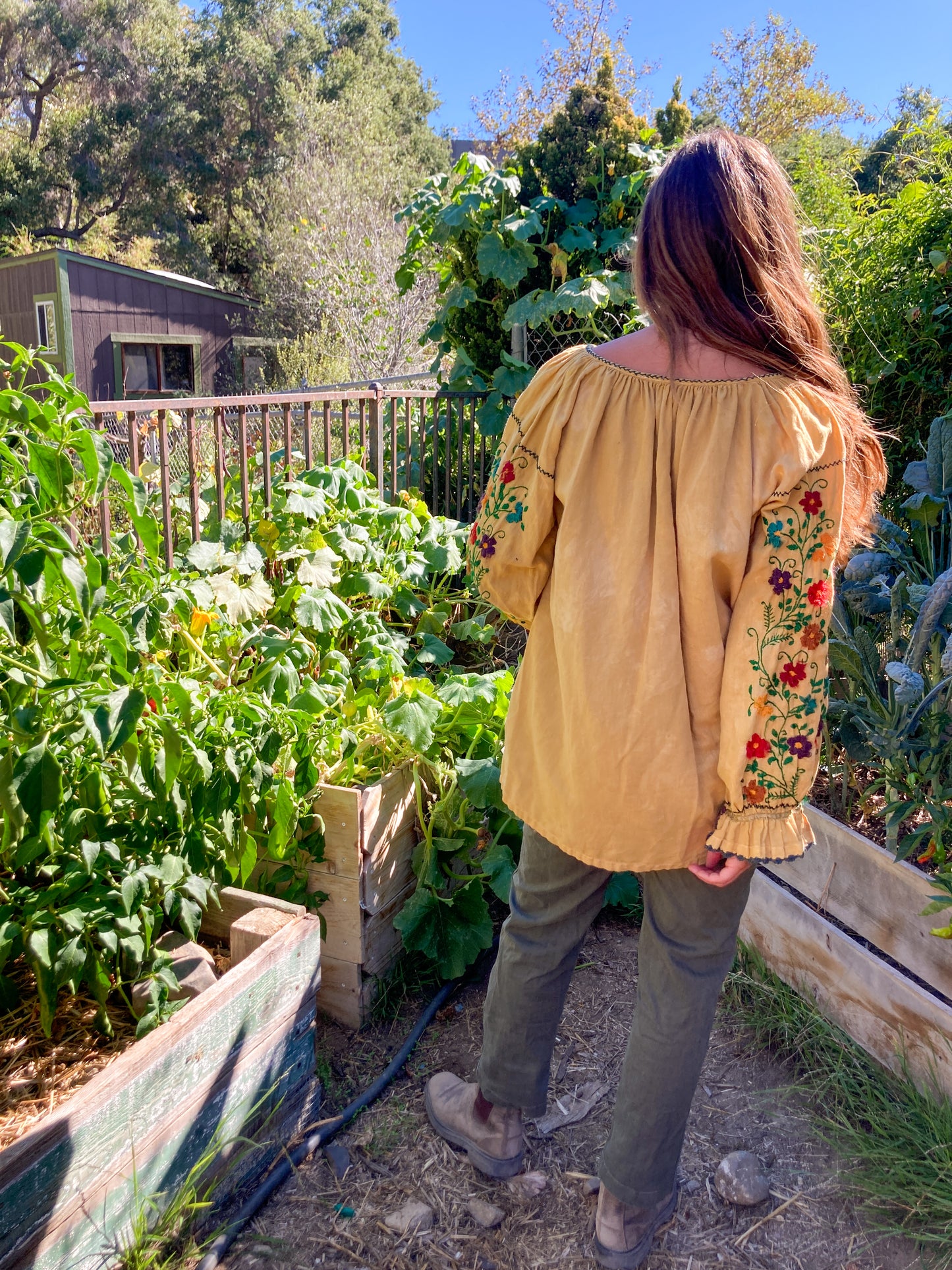 Marigold & Chestnut Embroidered Long Sleeve Blouse