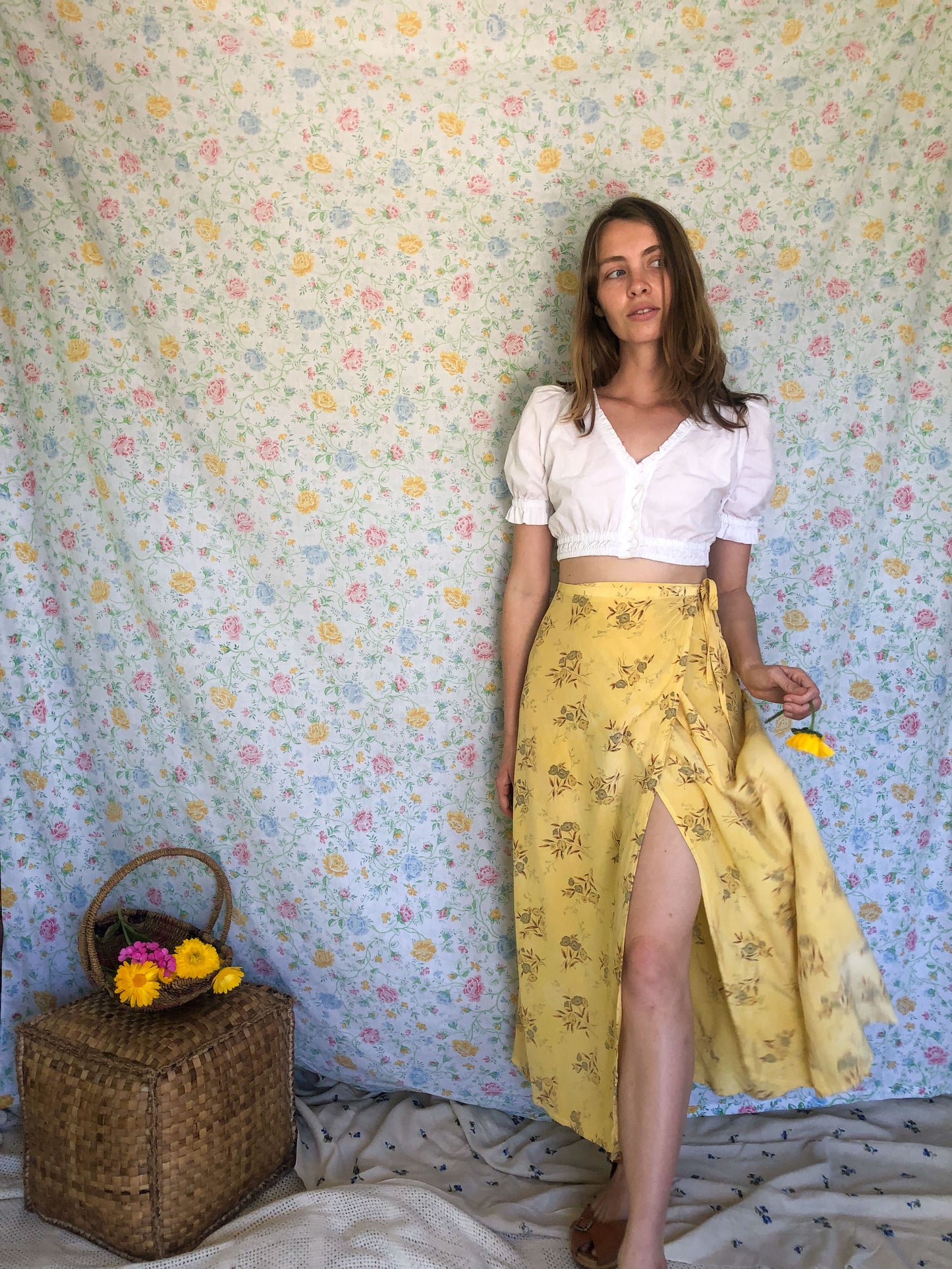 Marigold Floral Silk Wrap Skirt